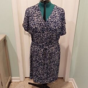 Nicole Miller Navy and White Short Faux Wrap Dress. XXL Fits Like Size 14 / 16